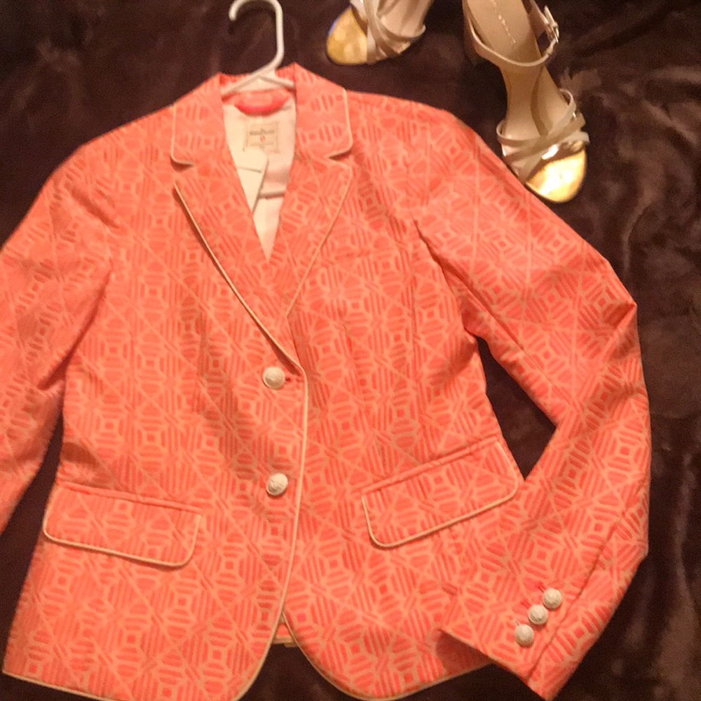 GAP-Fitted Bright Pink/Cream Print Blazer🆕 W/tags
